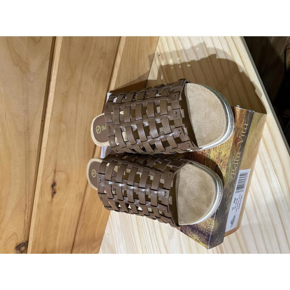 NWT~NIB~ Bella Vita Wedge Sandals Woman US 10WW Camel Burnished Leather Oaklynn